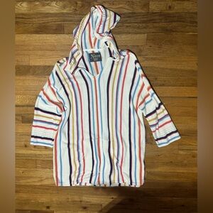 Colorful Striped long Knit Top with hoodie